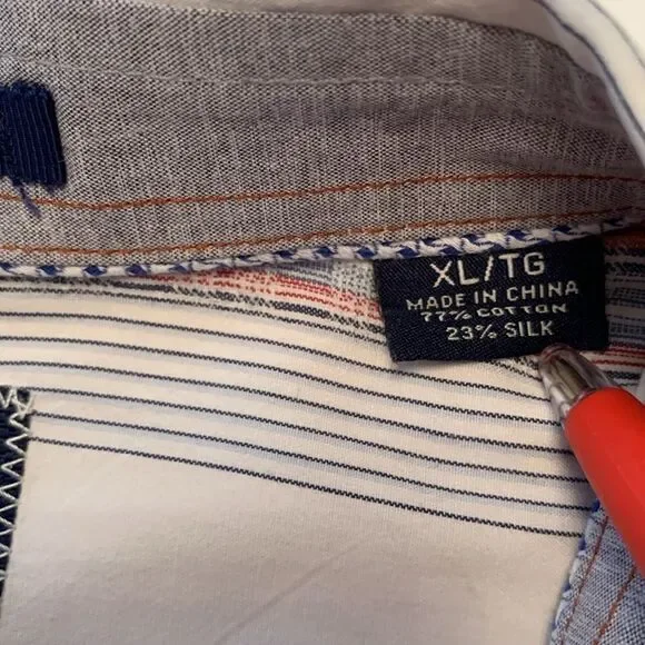 Tommy Bahama Silk Cotton Casual Button Down Shirt White Blue Dress Shirt Size XL - Picture 8 of 10